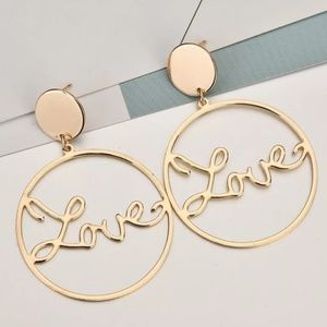 Gold Love Worded Round Hoop Dangle Earrings Cute Statement Jewelry Accessories